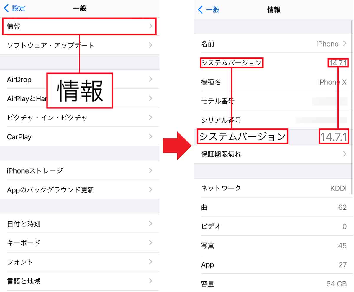 iOSのバージョンを確認する手順