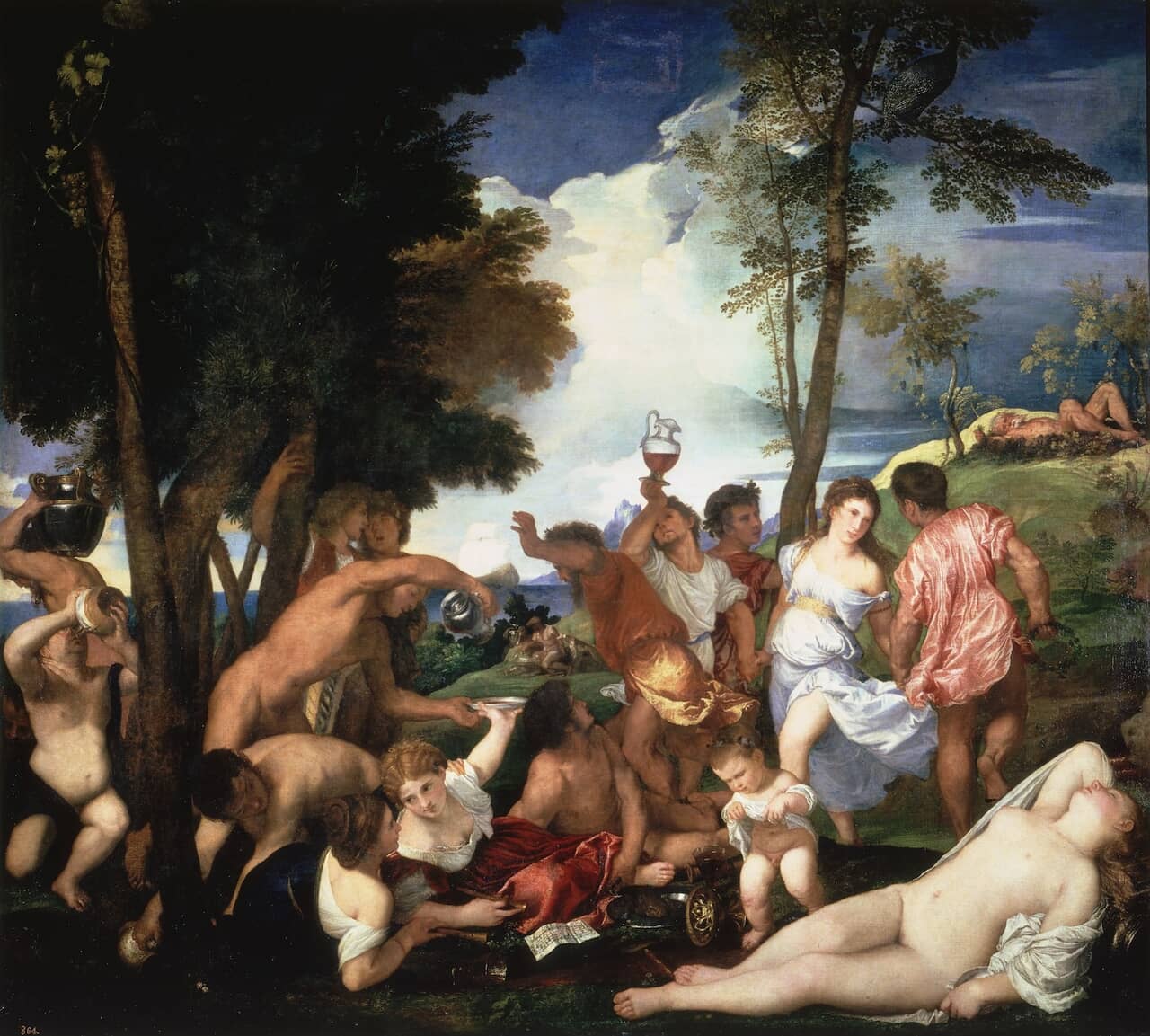 『アンドロス島のバッカス祭』ティツィアーノ・ヴェチェッリ（製作年：1523-1526）