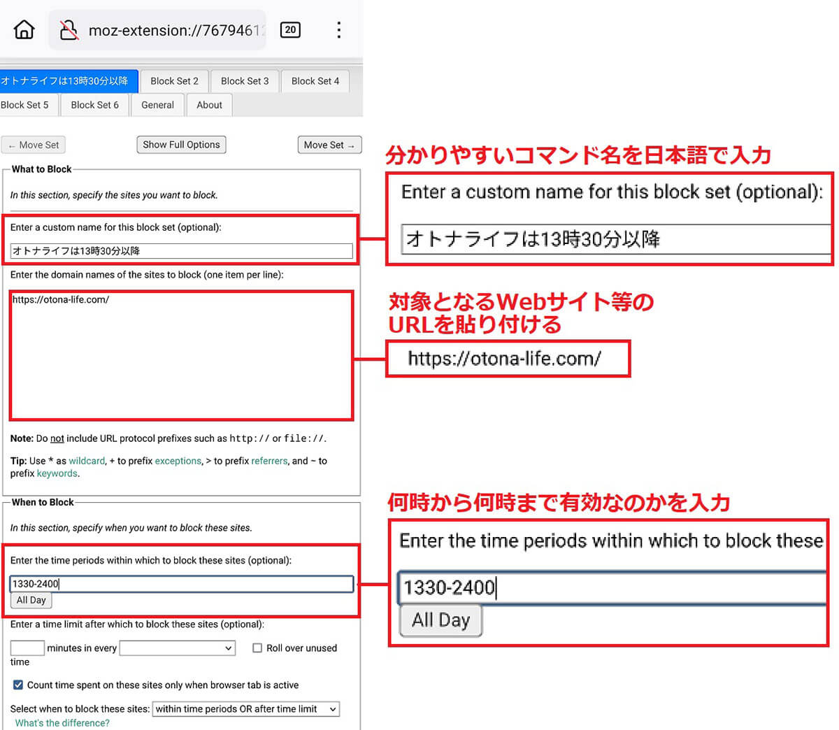 LeechBlock NGの設定方法を確認する手順2