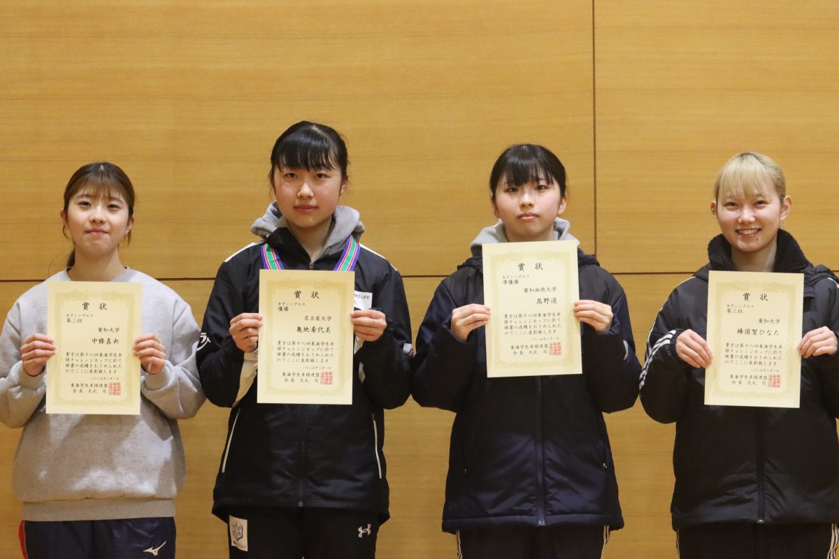 写真：女子シングルス入賞者/提供：東海学生卓球連盟