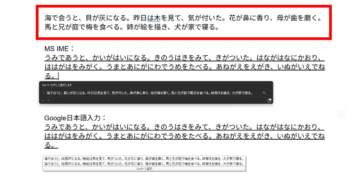 同音異義語を含む長文のテキストを正確に変換できるか1