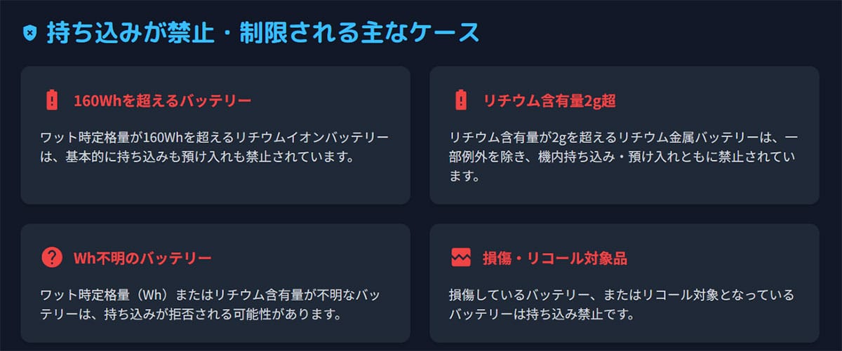 持ち込みが禁止・制限される主なケース1