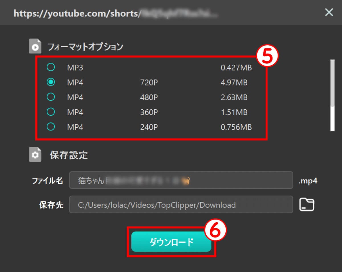 YouTubeショートの短尺動画を保存/ダウンロードする方法【1080p対応】の画像13